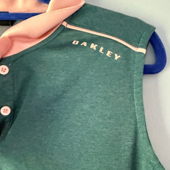 Oakley Sleeveless Polo Top Green pink Athletic Golf Shirt Size Large - Picture 7 of 7